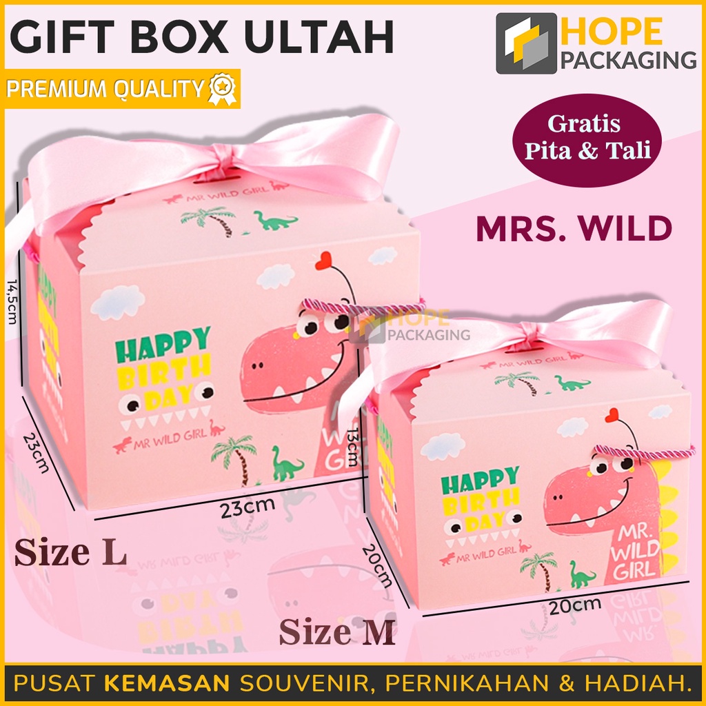 Gift box  Ulang Tahun Anak Motif Macan Dino Fancy bunga Navy / Hampers Happy birthday Plus Pita  Hadiah / Kotak pink navy hijau tosca