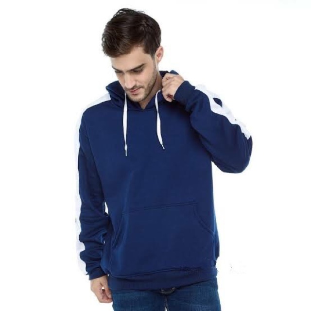 Jaket Hoodie Jumper Stripe Polos Bahan Cotton Fleece Adem