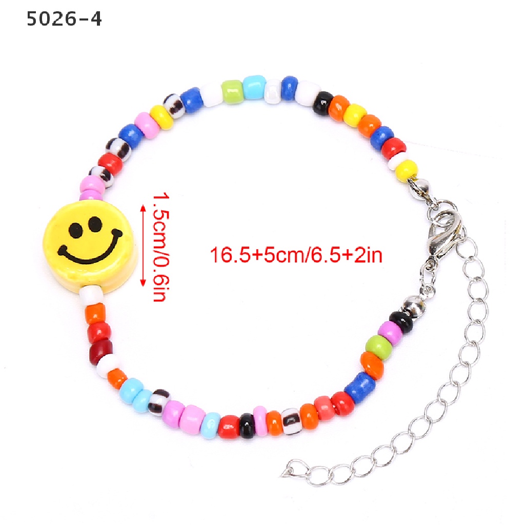 5026-4 Gelang Tangan Manik-Manik Motif Smiley Face Warna-Warni Ala Boho Untuk Wanita / Hadiah