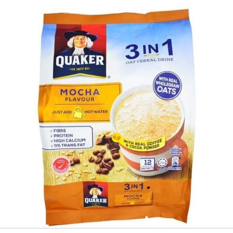 

12 sachet mocha Quaker 3 in 1 mocha oatmeal oat cereal drink 12 pcs Quakers Malaysia