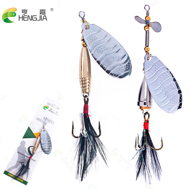 Hengjia 2pcs Umpan Pancing Sendok Spinner 9.1cm / 15g 10cm / 12g Bahan Metal Keras Dengan Kail Treble