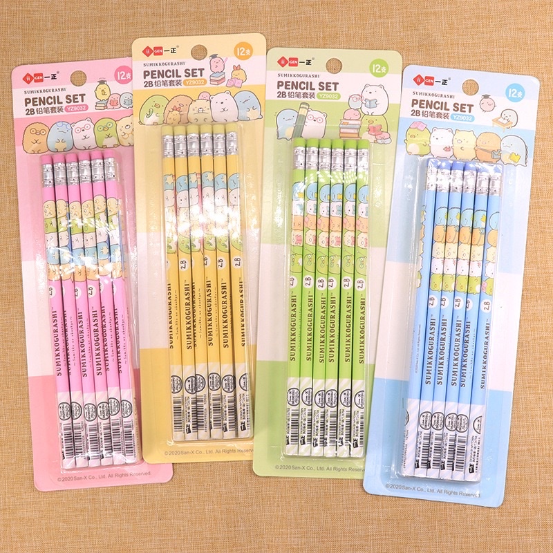 KENSHO Pensil Kayu Set 2B Sumikkogurashi Isi 12 Warna Pastel / Pencil Lucu Import