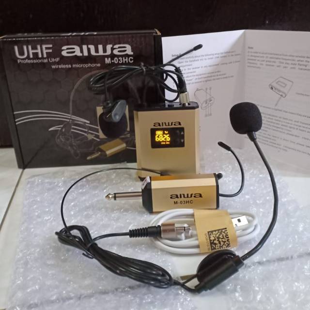 Mic aiwa bando jepit+headset wireless aiwa M-03HC.mic condensor cocok buat imam atau acara lainnya