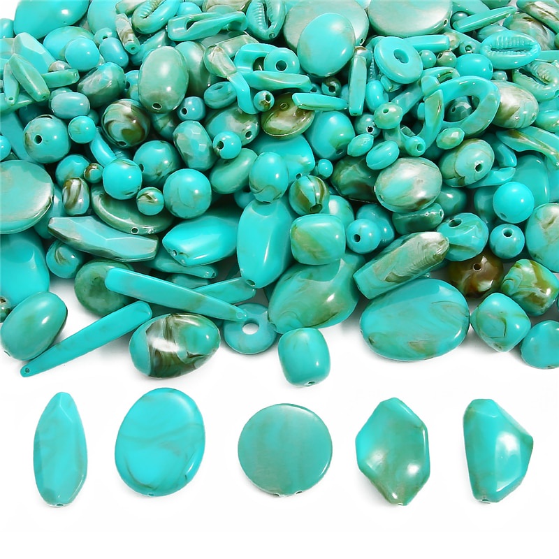 33 Gaya 30G 7-265 Pcs Bulat Oval Irregular Turquoise Imitasi Plastik Akrilik Spacer Manik-manik untuk Membuat Perhiasan Bohemia Kalung