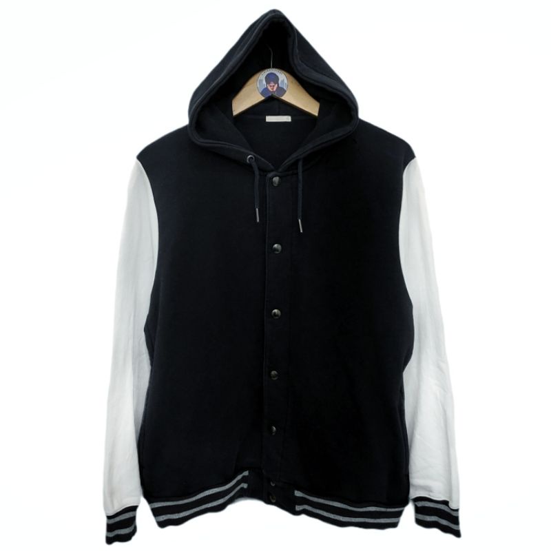 varsity hoodie gu uniqlo black white termurah