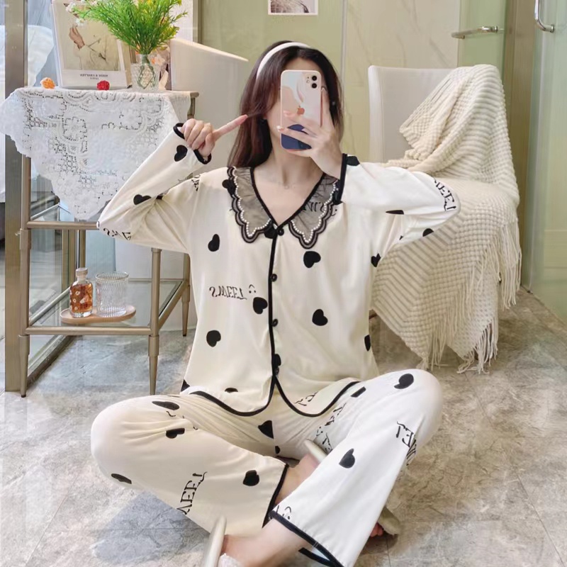 baru houndstooth piyama/baju lengan panjang + celana setelan homewear