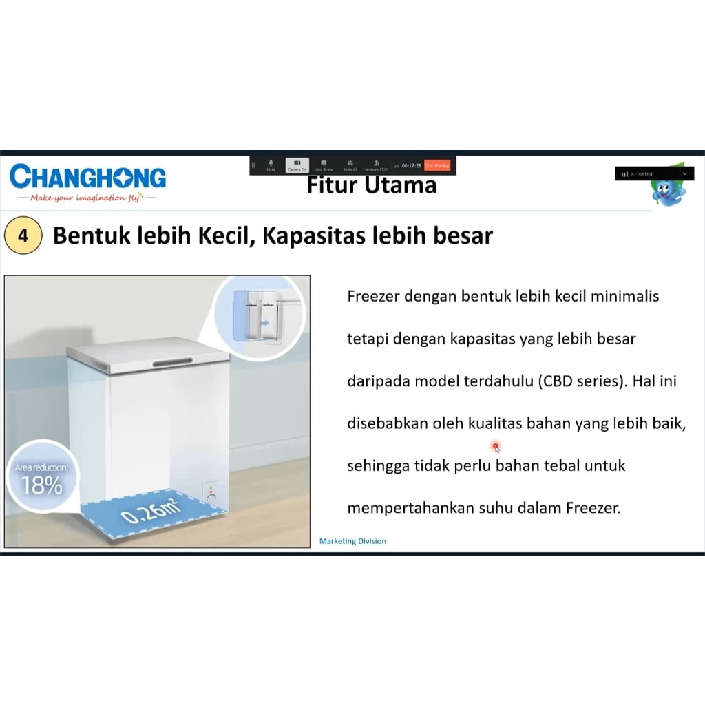 Changhong Chest Freezer FCF-136DW (110 Liter) / FCF 136 DW. Irit Listrik 60 Watt