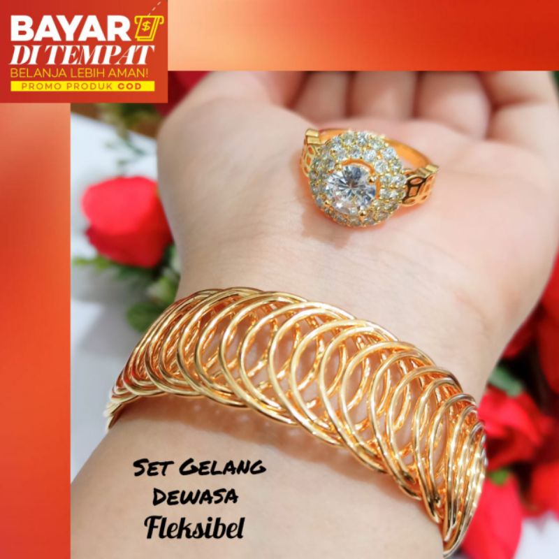 Gelang Dewasa Bangkok fashion + Cincin permata zircon,emas Korea *tidak karat* termurah