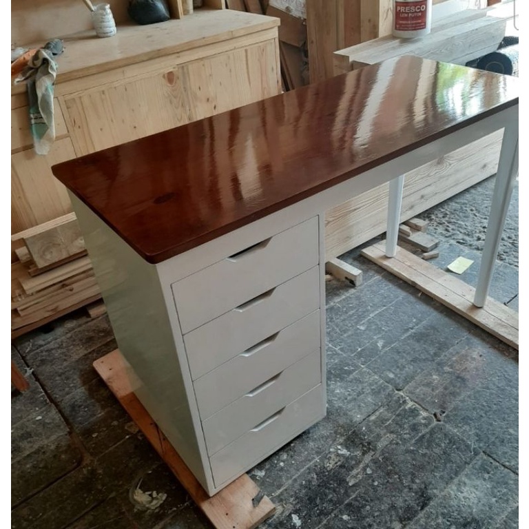 Meja Kerja/Meja Belajar Walnut-Putih 120x50x75