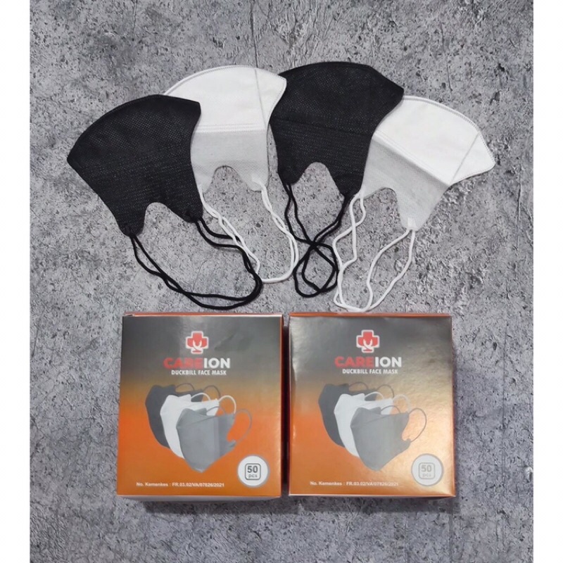 Masker duckbill hijab careion warna putih & hitam 1 box 50 pcs