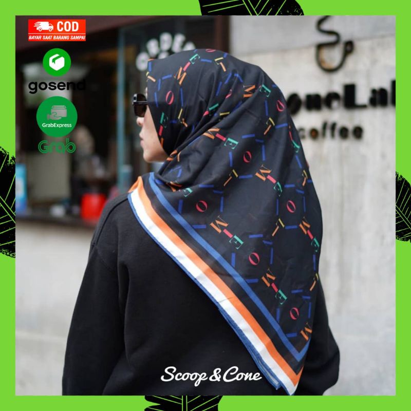 Kerudung Monel Hexagon Black Ori Hijab Segi Empat by Scoopandcone