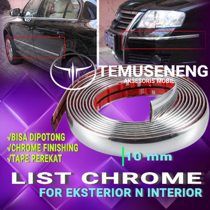 Lebar 10Mm List Mobil Chrome Silver Lis Bemper Pintu Spion Jendela Eksterior Interior List Moulding