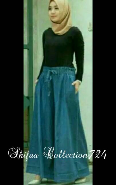 Celana Kulot Panjang Jeans Wanita - Bahan Soft Jeans - Ukuran Standar/Jumbo/Super Jumbo (BB 40-100 kg)