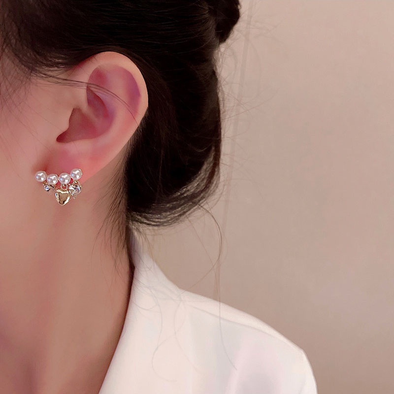 Anting Tusuk Sterling silver 925 Desain Hati Hias Mutiara + Berlian Imitasi Mewah Untuk Wanita