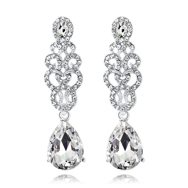 LRC Anting Tusuk Fashion Silver Color Waterdrop Shape Decorated Earrings