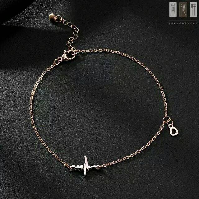 GG Gelang Kaki Aksen Heart Beat Titanium  Rose Gold#GK-103