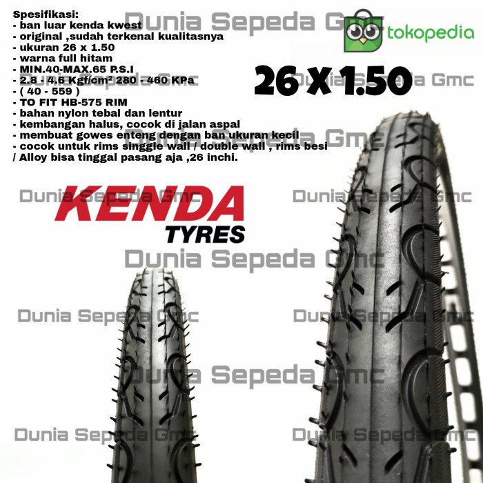 Ban Luar 26 X 1.50 1.5 1 5 1 50 Kenda Halus Sepeda Mtb Mini Gravel 26 - Import