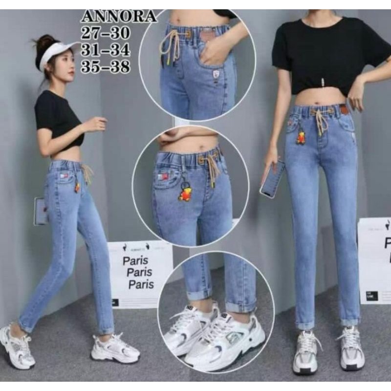 JEANS PINGGANG KARET IMPORT ANNORA SIZE 31-38
