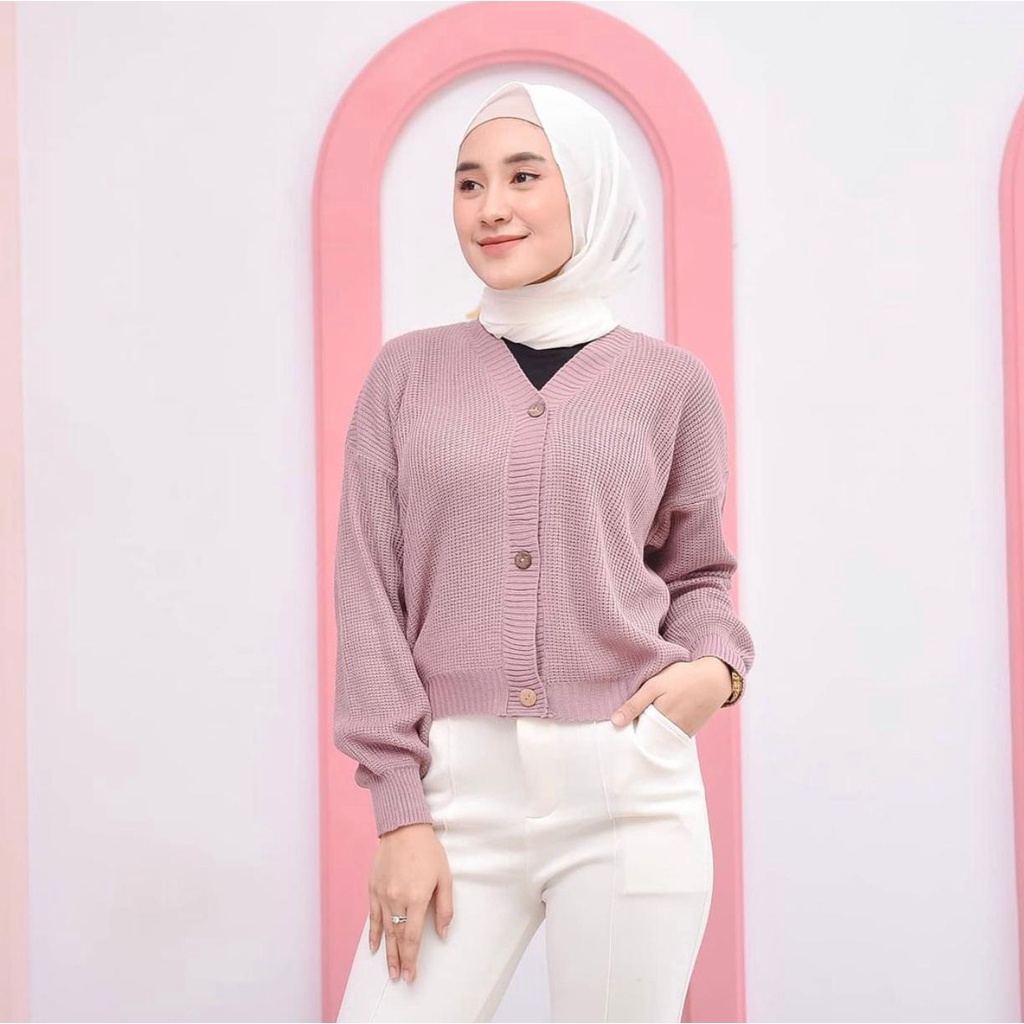 WILLY CARDY CROP 12GET | CARDIGAN RAJUT WANITA WILLY | CARIGAN RAJUT KANCING 3 BAHAN TEBAL | SWEATER