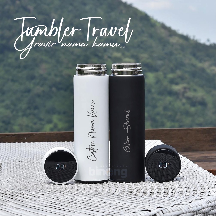 Tumbler Custom Grafir Nama LED Botol Termos dengan Temperatur
