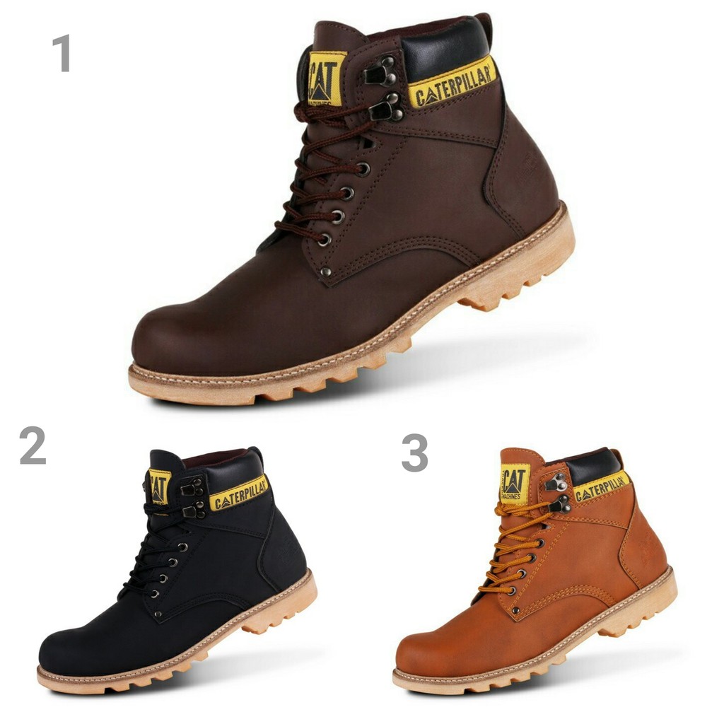 (BEST SELLER) Sepatu Safety Proyek Ujung Besi - Sepatu Caterpillar Steel Toe - Septy Shoes Boot - Septi Kerja Lapangan Kulit Sintetis Tali