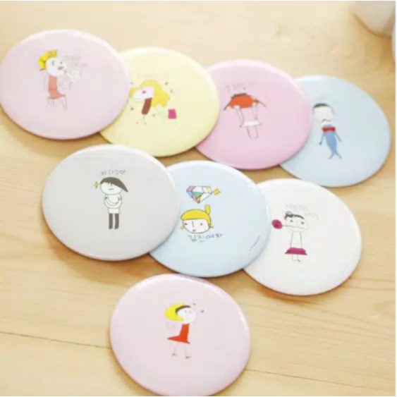 Cermin Bulat Karakter / Kaca Cermin Make Up Mini Travelling