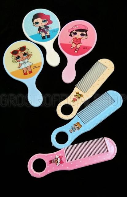 Sisir dan Kaca mini set  / kaca gagang kecil / kaca make up Ledi mart