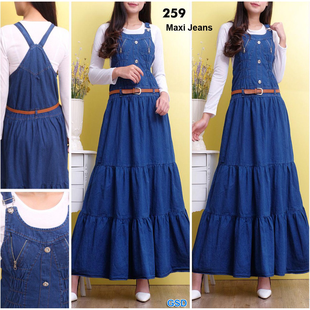 Maxi Jeans 259/rok jeans wanita polos murah/rok jeans panjang wanita/dress jeans vintage/casual dres