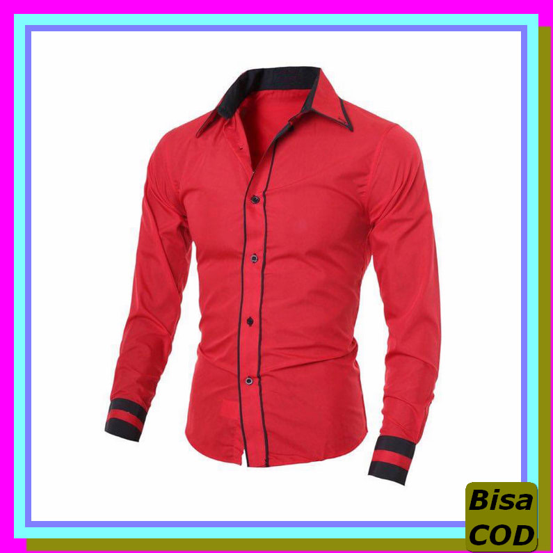 Arnett Baju Kemeja Lengan Panjang Stripe Blue Branded Pakaianpria ZC920 [Hem Randhy Red Ot] Pakaian