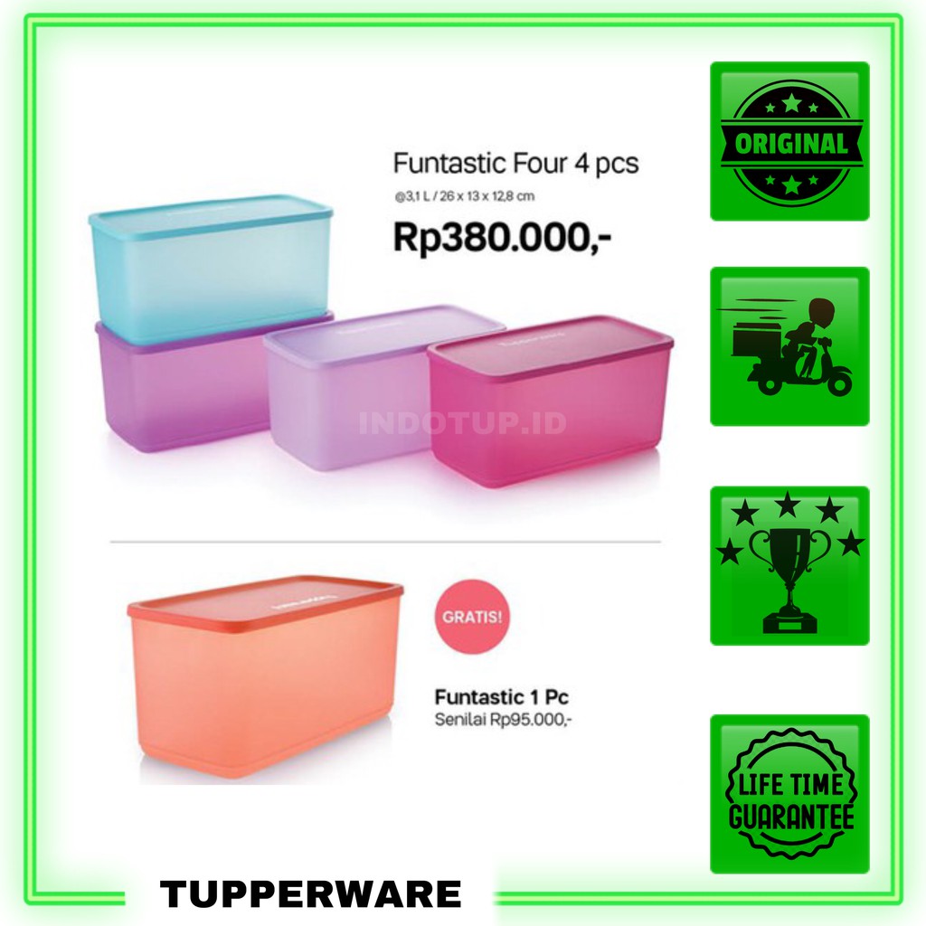 Tupperware Promo Funtastic Four 3L (5) Tempat Penyimpanan Makanan Cemilan / Free Bubble wrap