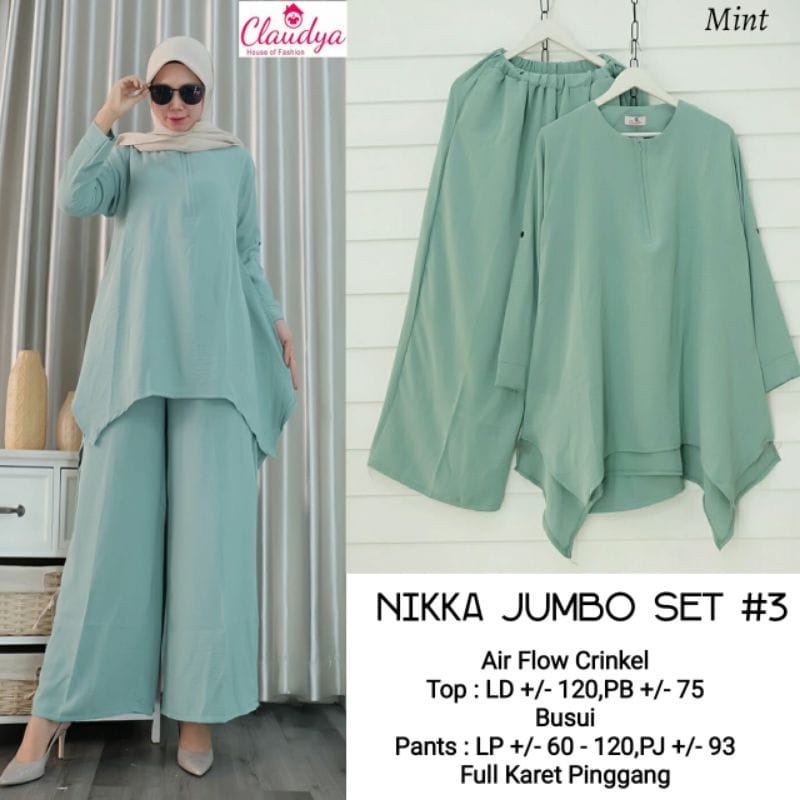 BISA COD TERBARU NIKKA JUMBO SET BAHAN CRINGKEL FASHION MUSLIM BAHAN KATUN RAYON LD 120