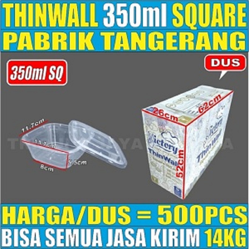 Thinwall Tebal SQ 350ml 500ml 750ml Per Dus Kotak Makan Square Plastik Bisa Semua js krm