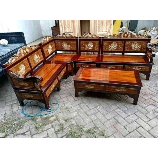 Kursi Tamu L Sudut Ukir Kayu Jati Furnitur Mebel Jepara MURAH LARIS SHOPE