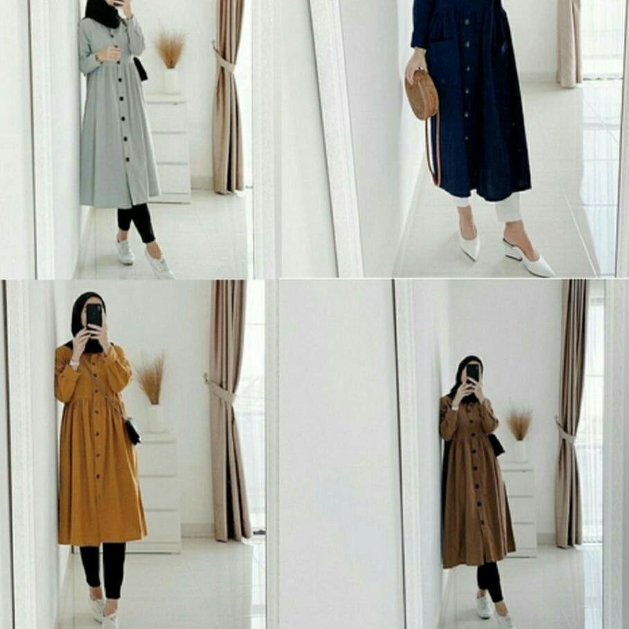 DZUVIA TUNIK NEDA Baju Pakaian Fashion Atasan Wanita Muslim Dewasa Remaja Terbaru Full Kancing
