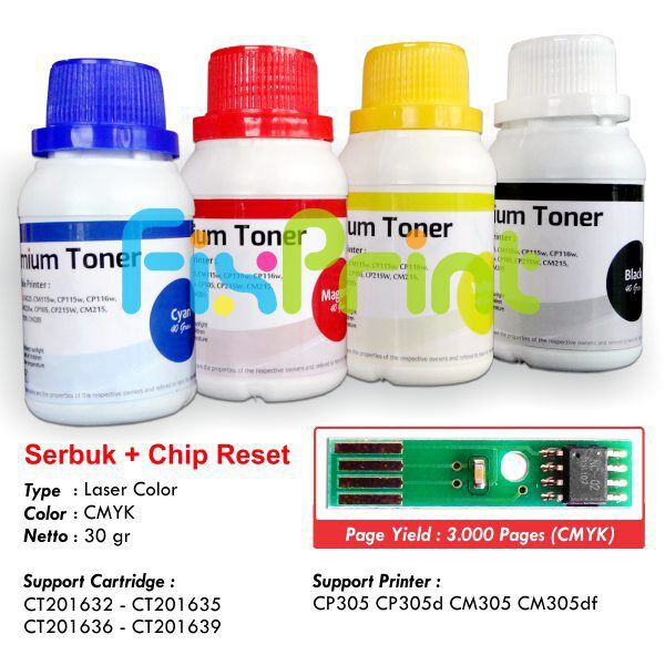 SET CMYK Serbuk Toner   Chip Fuji Xerox CP305 C M Y K