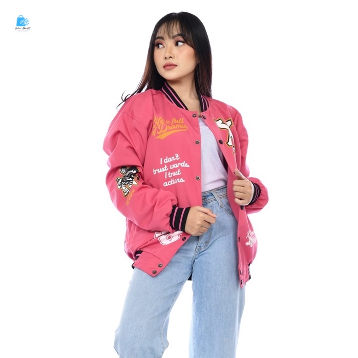 Jaket Varsity Perempuan Keren Terlaris Unisex A247 Baby Blue Dan Pink