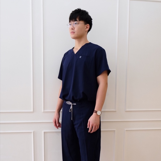 Baju Jaga V NECK SS - DARK BLUE Scrubs Theatre Blues First Line Lengan Pendek