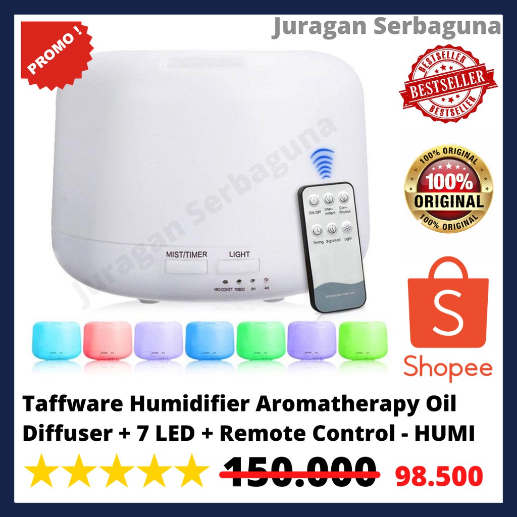 Taffware Humidifier Aromatherapy Oil Diffuser + 7 LED + Remote Control - HUMI H24 - White