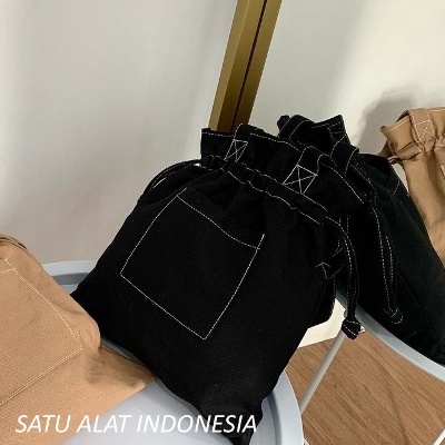 SATU ALAT JAKARTA - 0.2 VINTAGE 100% TEBAL CANVAS PREMIUM ASLI TAS CLASSIC TOTE BAG KANVAS X8852-HITAM