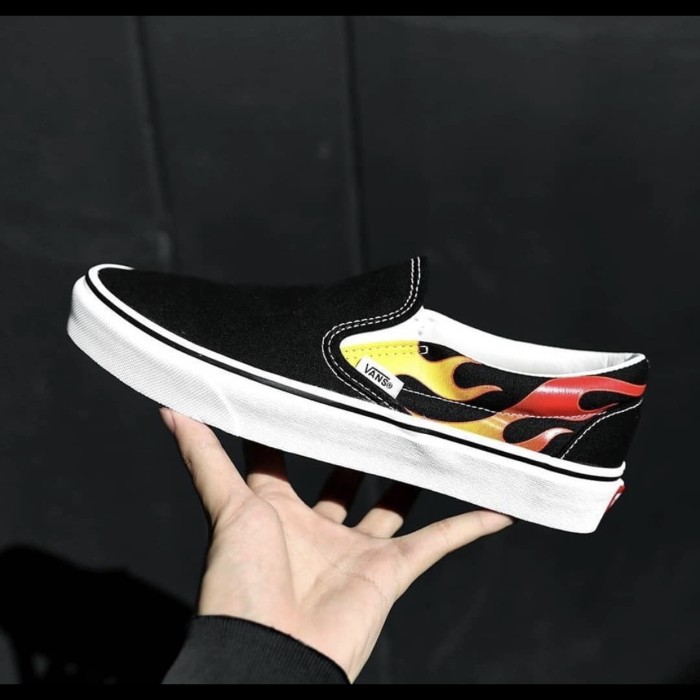 VANS Slip On FLAME BLACK ORIGINAL AUTHENCTIC 100%