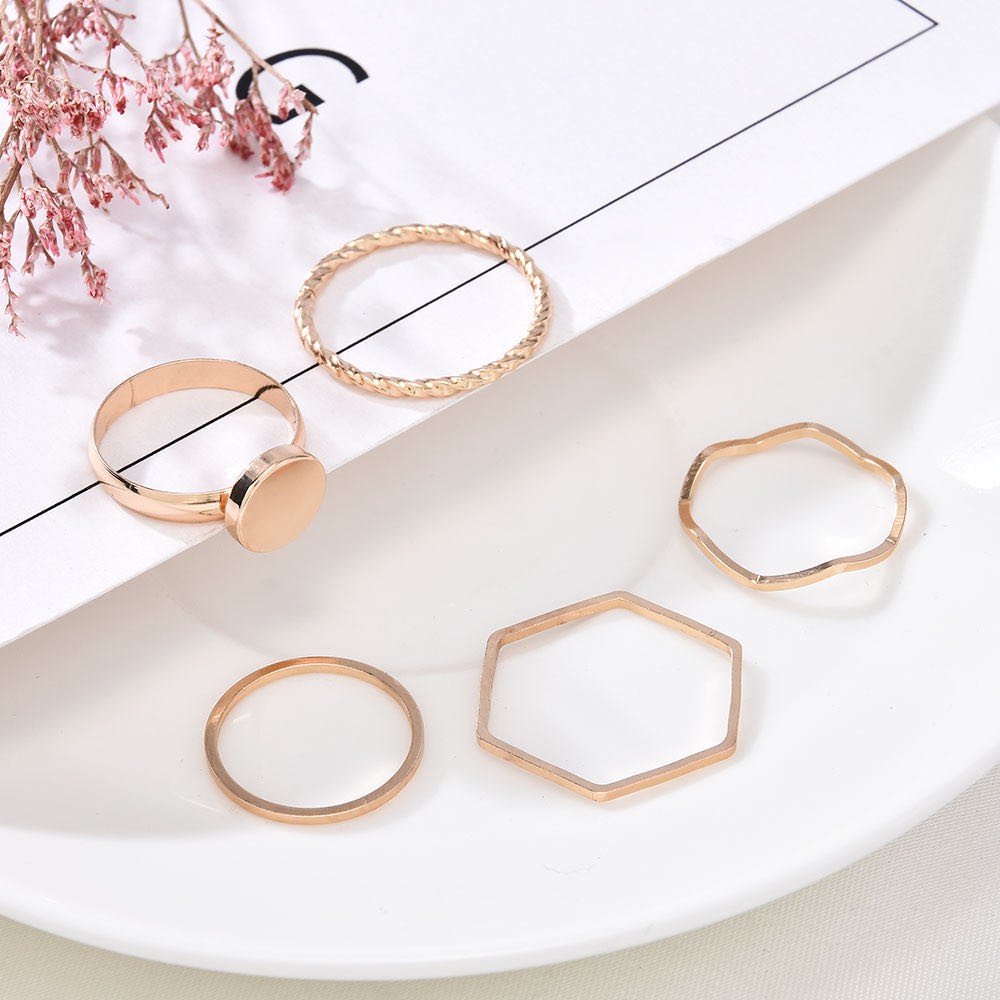 5pcs/cincin wanita fashion perhiasan korea hip hop cincin logam