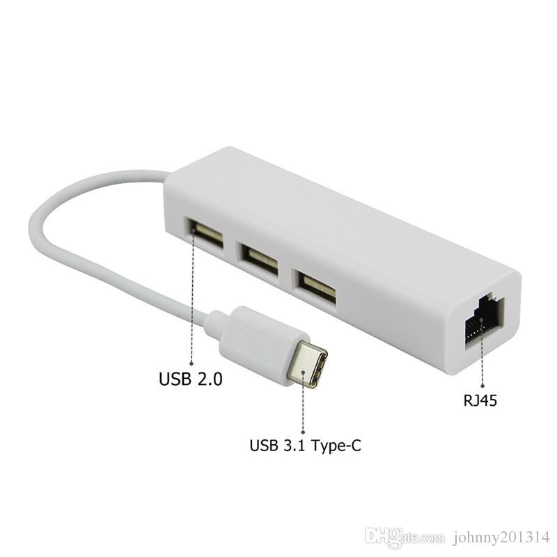 USB TYPE C 3.1 TO LAN ADAPTER WITH USB HUB 3 PORT - USB TYPEC TO LAN