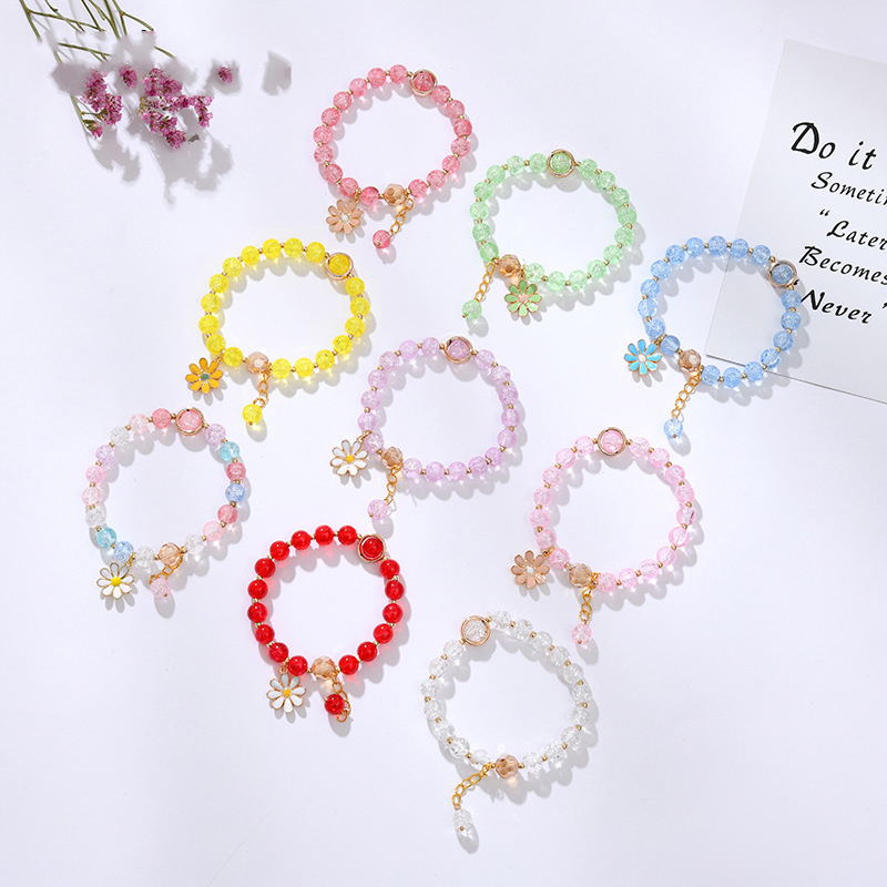 Gelang Manik-Manik Kristal Dengan Liontin Bunga Daisy Kecil Gaya Korea Untuk Wanita
