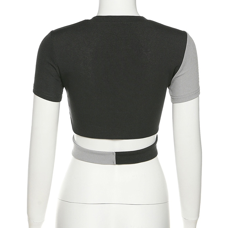 [✅BISA COD] #Sisjuly# Wanita Musim Panas Baru Wanita Warna Solid Slim Fit Cropped Navel Fashion Leher Bulat Ceta