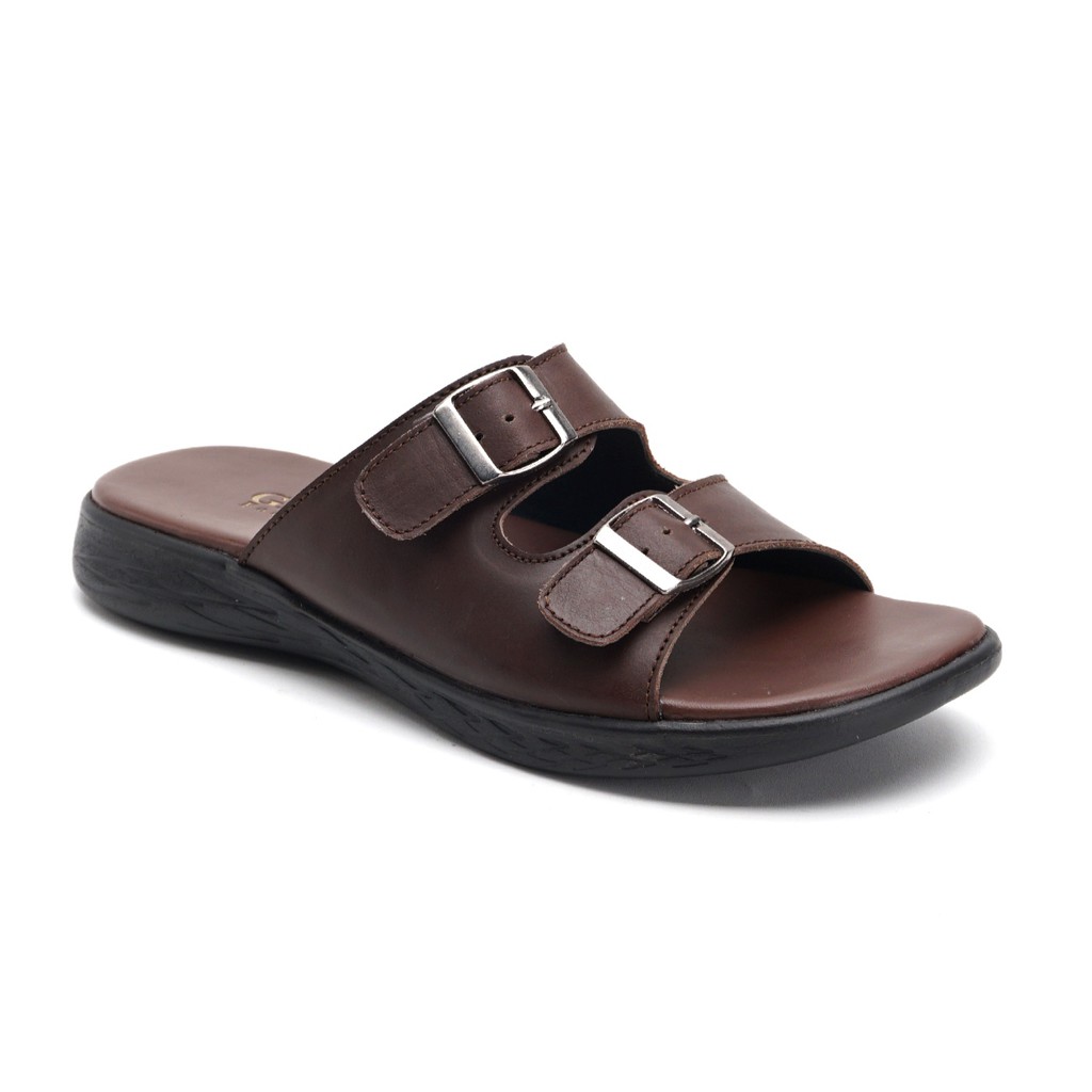 Mozza Brown | Sendal Slide Kulit Original Santai Kasual Pria Cowok Sandal Footwear | FORIND x Greata