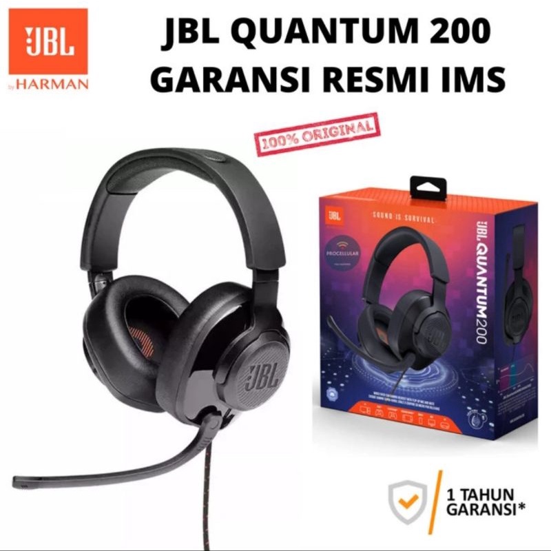 JBL Quantum 200 / Q200 Wired Over Ear Gaming Headset Headphone Resmi - Hitam