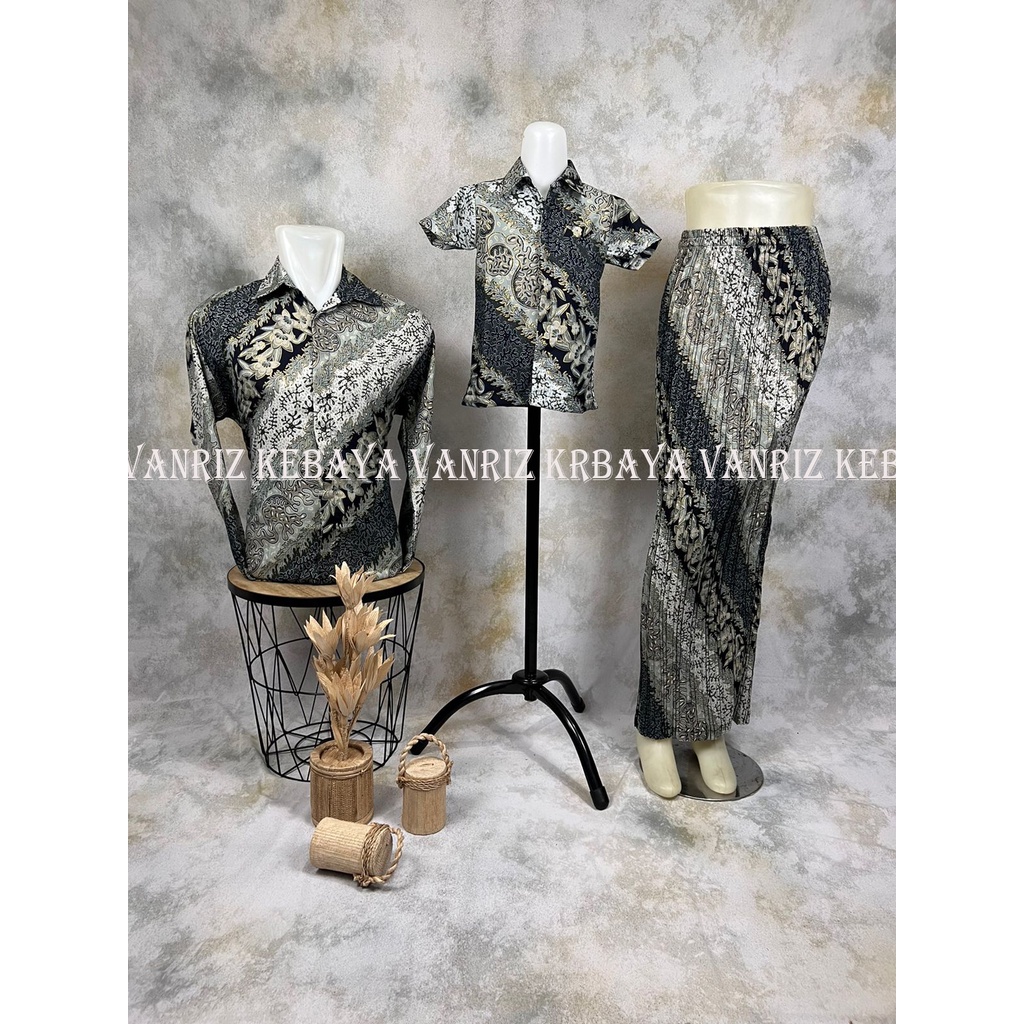Vanriz Kebaya-Kemeja Pria Lengan Panjang Couple Anak Dan Rok Plisket