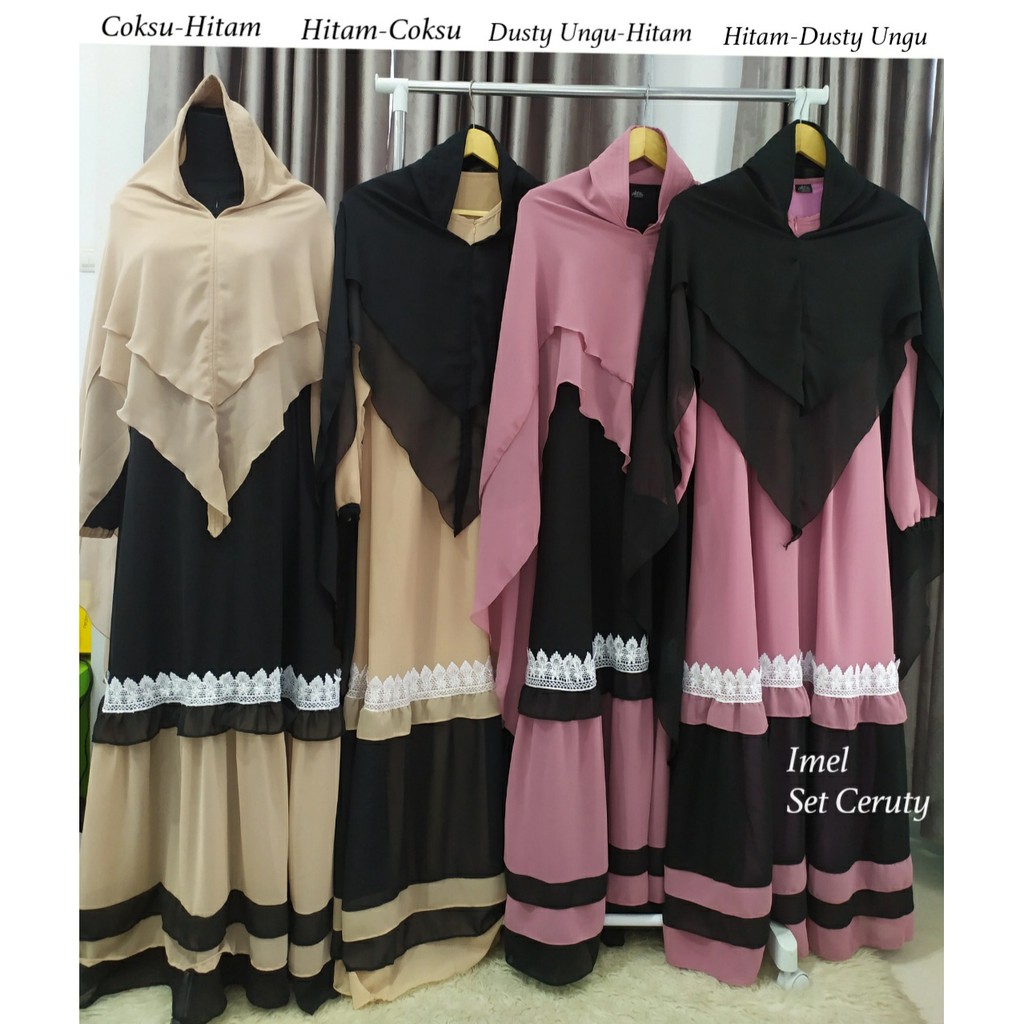 SERI 2 Gamis Ceruty Babydoll Set Hijab List Renda/ Gamis Ceruty Kombinasi