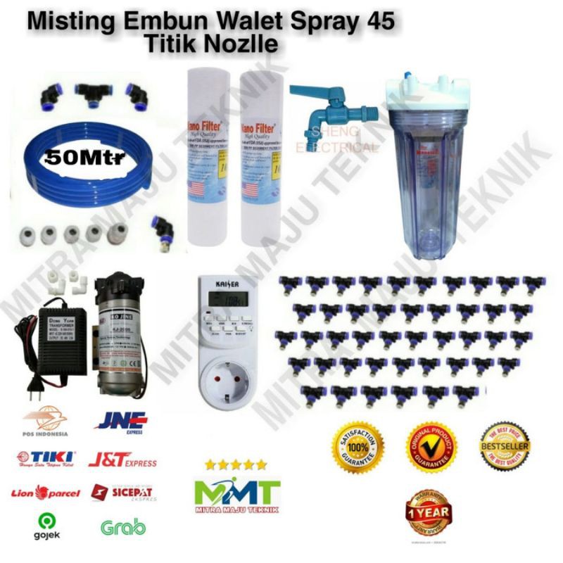 Paket Misting Kabut Embun Mist Nozzle 45 Titik Kojin+Timer On Of
