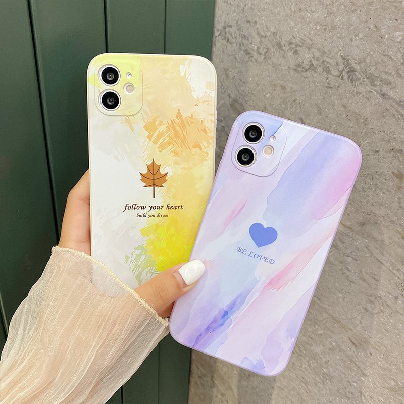 Purple Love Maple leaf  Soft Protect Case Samsung A12 A20 A30 A32 A50 A50S A30S A51 A02S A52 S10 S20 Plus Ultra S21 FE A42 A71 A31 A31 A21S A32 A22 A03S Casing Ftd Soft Protect Cover Girl Fashion